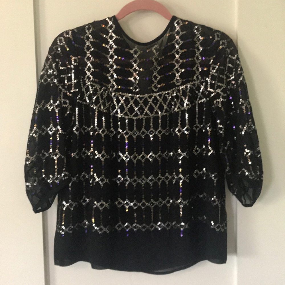 Nanette Lepore Black Sequined Top, Sz 4